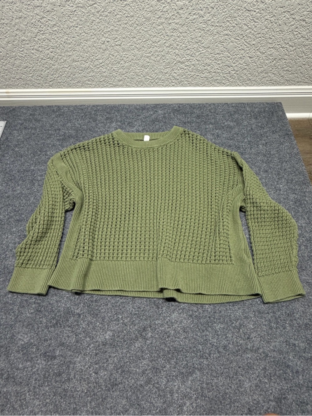 Old Navy Olive Green Waffle-Knit Crewneck Sweater